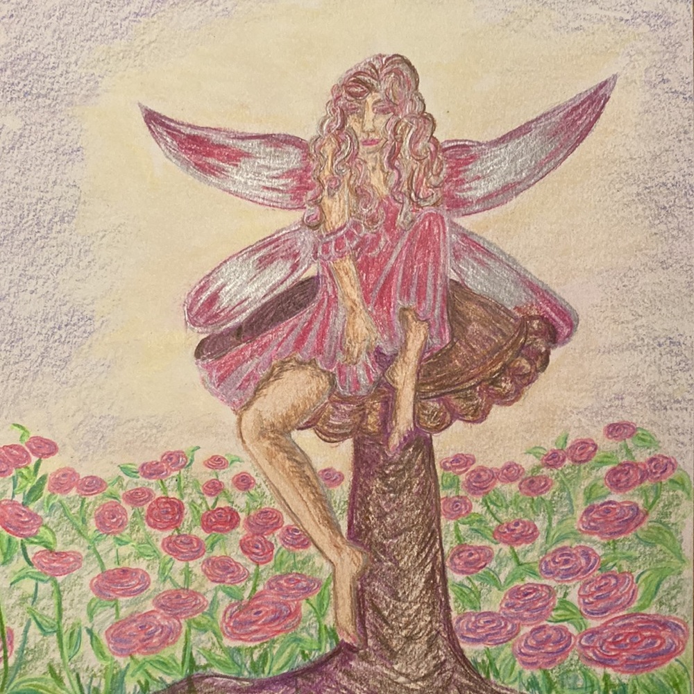 Unframed Original Art Illustration of a Wise & Introspective Fairy on Mushroom